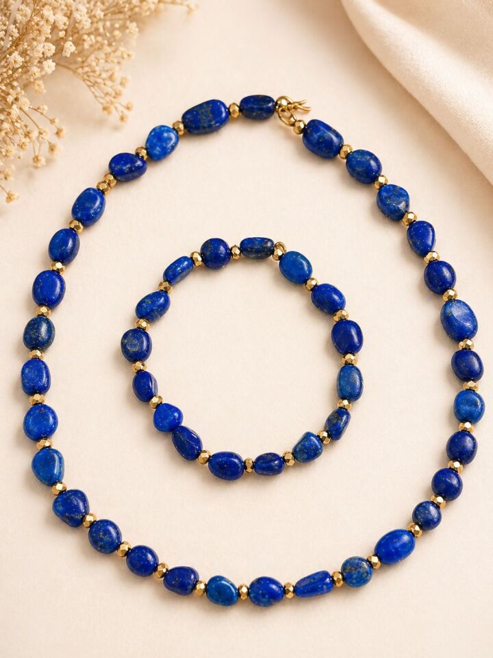 Lapis Lazuli & Hematit Kolye & Bileklik  Seti | Bilgelik, Koruma & Güç Kodlaması